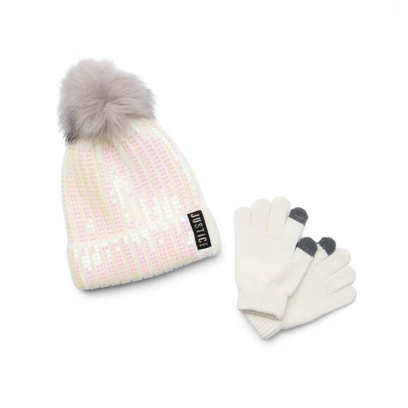 Girls Justice Ribbed & Full Print Winter Cozy Beanie and Gloves 2, 2-Piece Sets - Picture 8 of 13